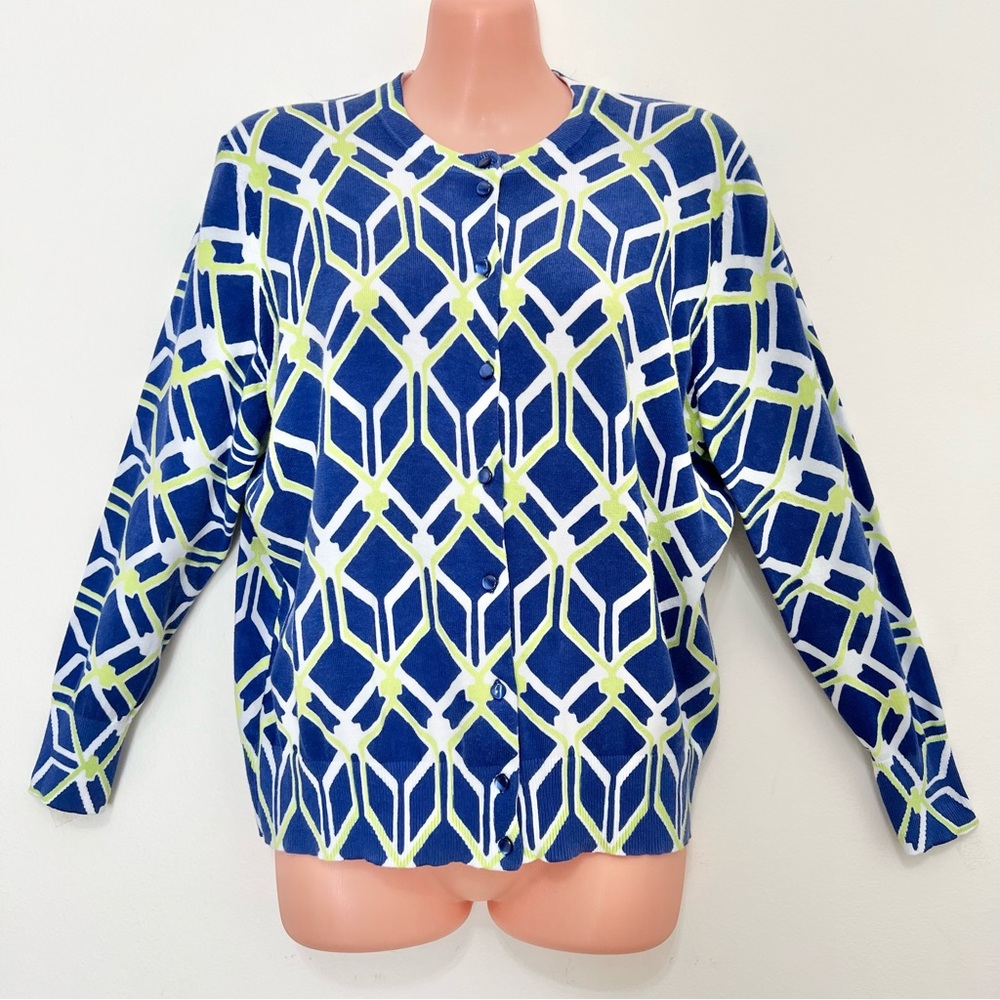 Crown & Ivy Geometric Print Sweater Chic Colorful Preppy